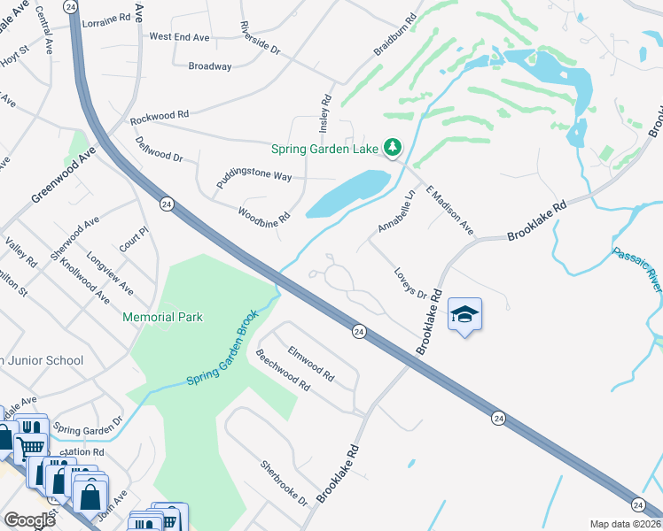 map of restaurants, bars, coffee shops, grocery stores, and more near 90 Brandywyne Drive in Florham Park