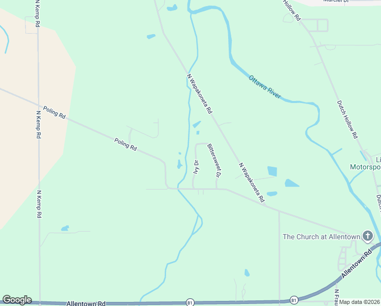 map of restaurants, bars, coffee shops, grocery stores, and more near 1580 Ivy Drive in Elida