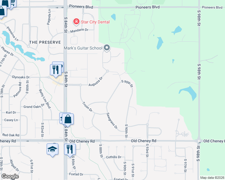map of restaurants, bars, coffee shops, grocery stores, and more near 5221 Sawgrass Drive in Lincoln