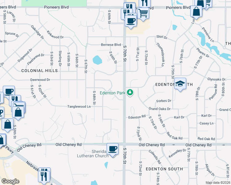 map of restaurants, bars, coffee shops, grocery stores, and more near 6900 Antler Drive in Lincoln