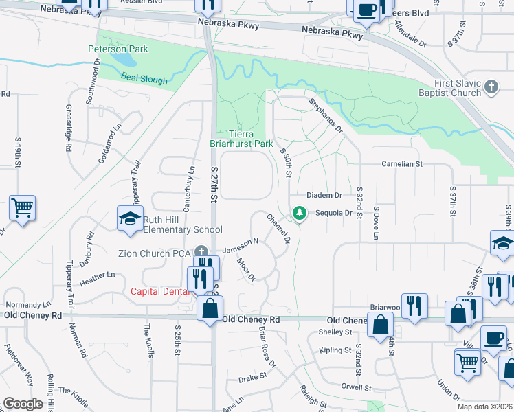 map of restaurants, bars, coffee shops, grocery stores, and more near 37 Tierra Drive in Lincoln