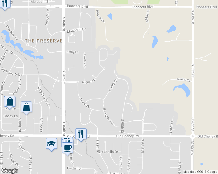 map of restaurants, bars, coffee shops, grocery stores, and more near 5221 Sawgrass Drive in Lincoln