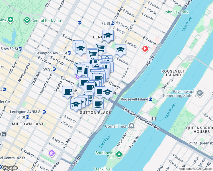 map of restaurants, bars, coffee shops, grocery stores, and more near in New York