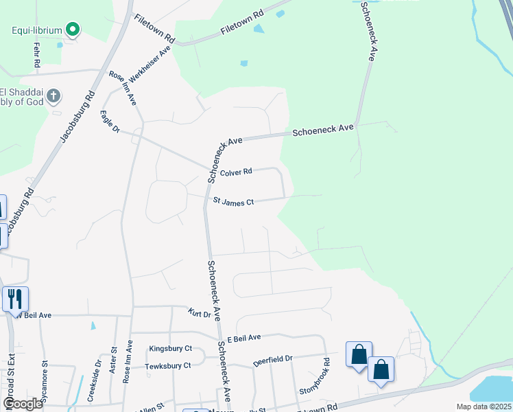 map of restaurants, bars, coffee shops, grocery stores, and more near 432 Saint James Court in Nazareth