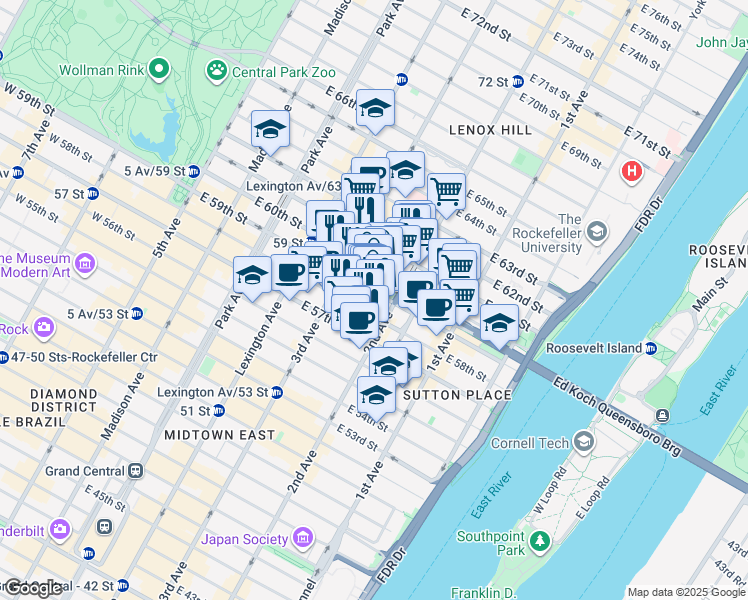 map of restaurants, bars, coffee shops, grocery stores, and more near 979 3rd Avenue in New York