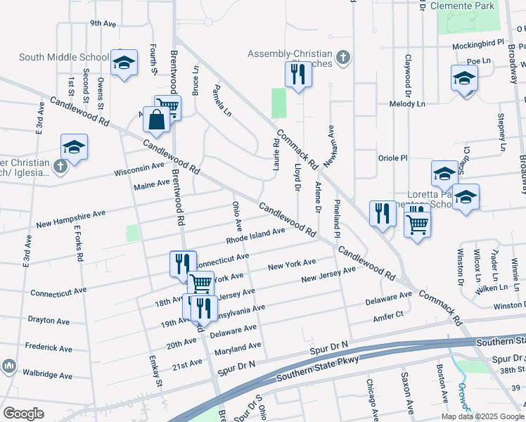 map of restaurants, bars, coffee shops, grocery stores, and more near 989 Candlewood Road in Brentwood
