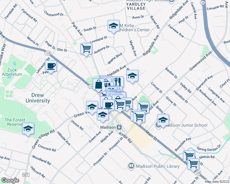 map of restaurants, bars, coffee shops, grocery stores, and more near 35 Community Place in Madison