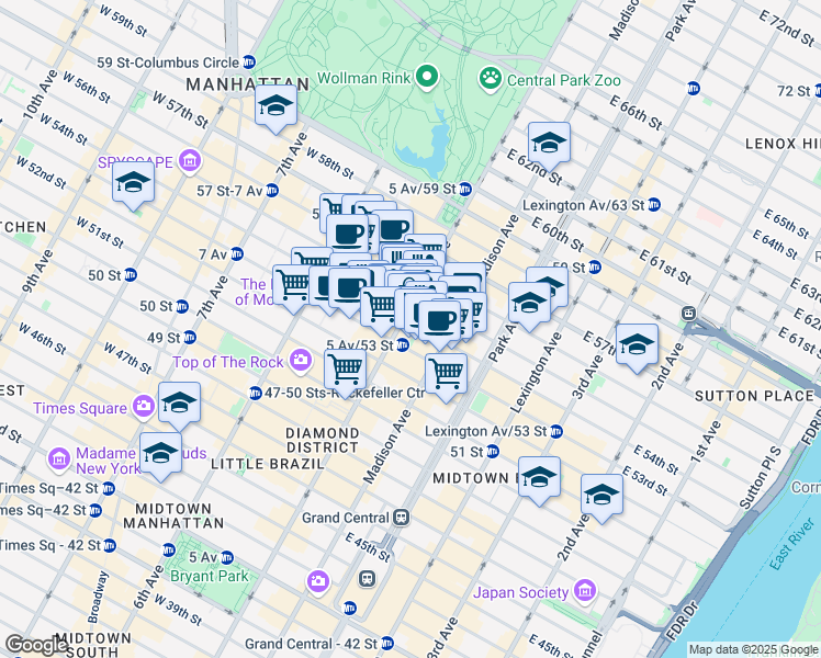 map of restaurants, bars, coffee shops, grocery stores, and more near in New York