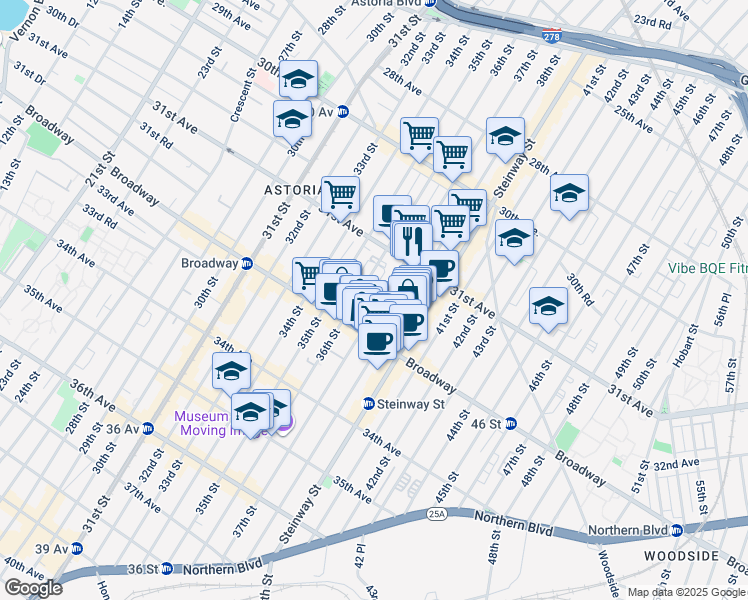 map of restaurants, bars, coffee shops, grocery stores, and more near 31-56 37th Street in Queens