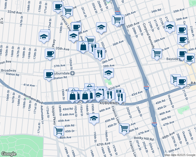 map of restaurants, bars, coffee shops, grocery stores, and more near in Queens