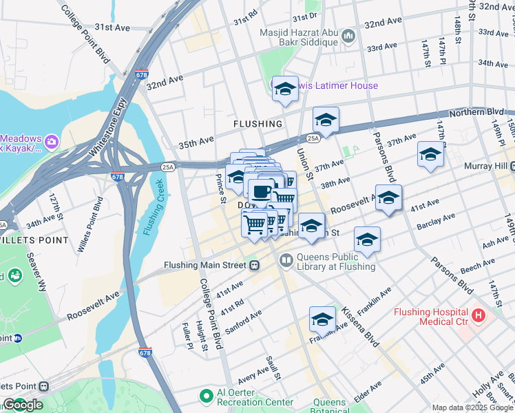 map of restaurants, bars, coffee shops, grocery stores, and more near 136-20 38th Avenue in Queens