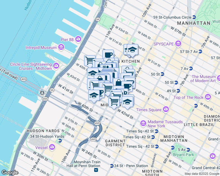 map of restaurants, bars, coffee shops, grocery stores, and more near in New York