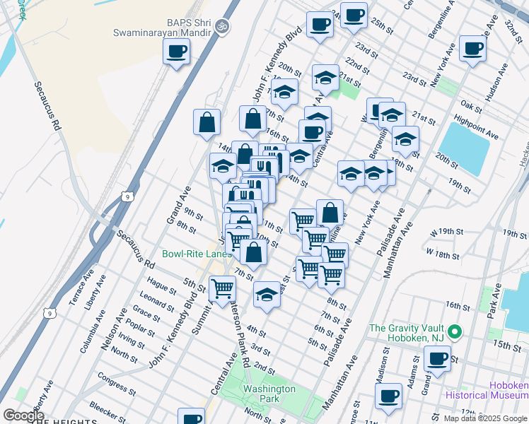 map of restaurants, bars, coffee shops, grocery stores, and more near 1215 Summit Avenue in Union City