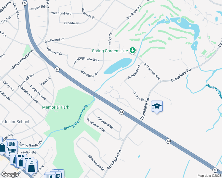 map of restaurants, bars, coffee shops, grocery stores, and more near 90 Brandywyne Drive in Florham Park
