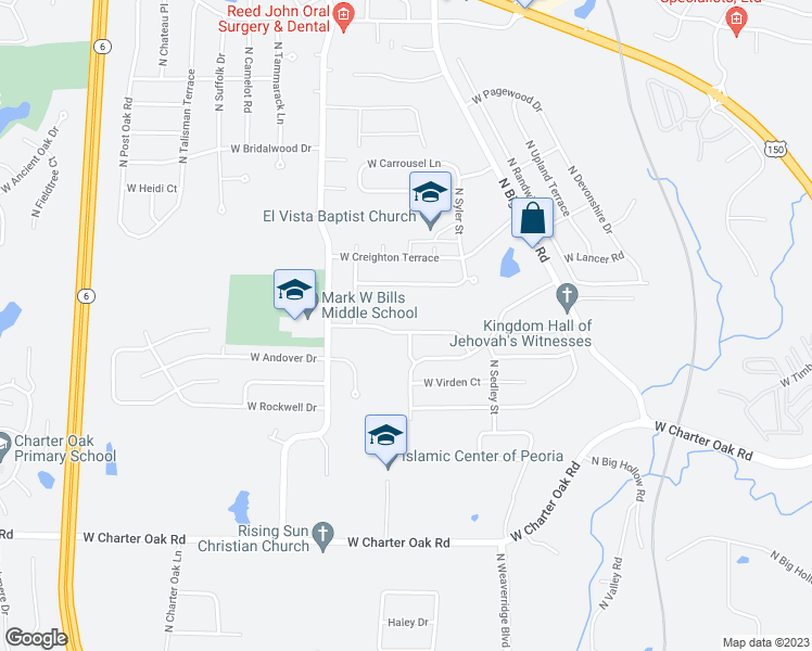 map of restaurants, bars, coffee shops, grocery stores, and more near 4101 West Courtland Street in Peoria