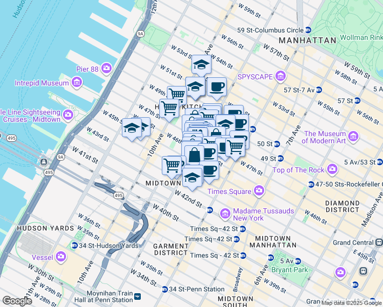 map of restaurants, bars, coffee shops, grocery stores, and more near in New York