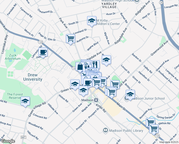 map of restaurants, bars, coffee shops, grocery stores, and more near 35 Community Place in Madison