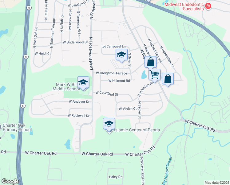 map of restaurants, bars, coffee shops, grocery stores, and more near 4101 West Courtland Street in Peoria