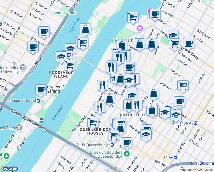 map of restaurants, bars, coffee shops, grocery stores, and more near 36-28 9th Street in Queens