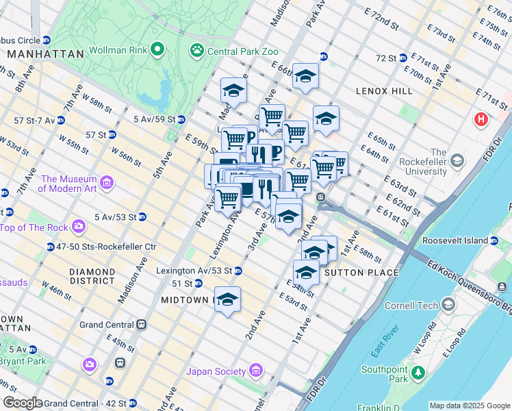 map of restaurants, bars, coffee shops, grocery stores, and more near 950 3rd Avenue in New York