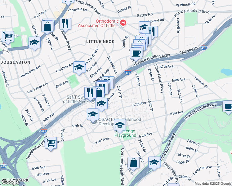 map of restaurants, bars, coffee shops, grocery stores, and more near 249-6 57th Avenue in Queens