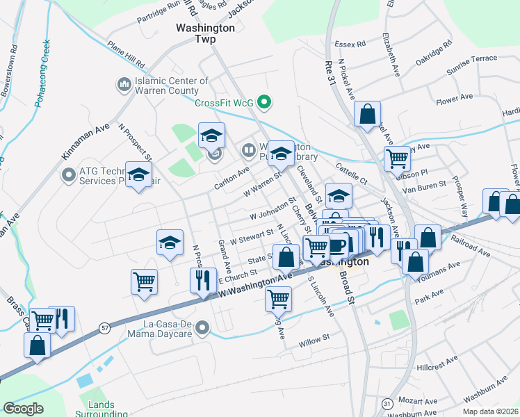 map of restaurants, bars, coffee shops, grocery stores, and more near 60-62 East Johnston Street in Washington