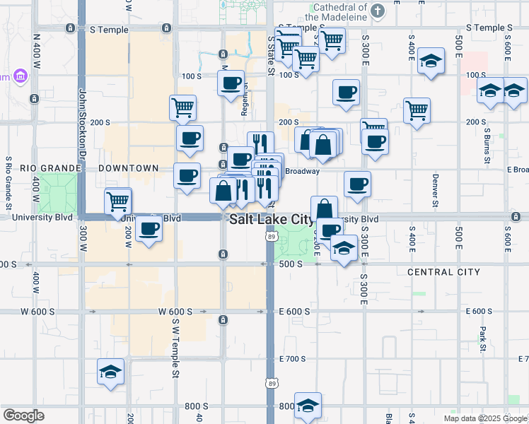 map of restaurants, bars, coffee shops, grocery stores, and more near in Salt Lake City