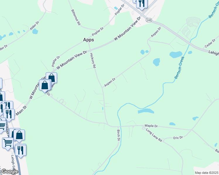 map of restaurants, bars, coffee shops, grocery stores, and more near 4719 Aspen Dr in Walnutport