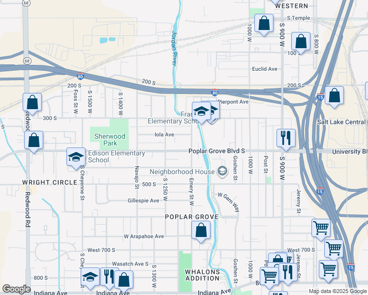 map of restaurants, bars, coffee shops, grocery stores, and more near 1190 West 400 South in Salt Lake City