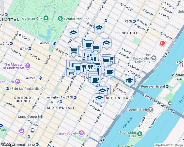 map of restaurants, bars, coffee shops, grocery stores, and more near 979 3rd Avenue in New York