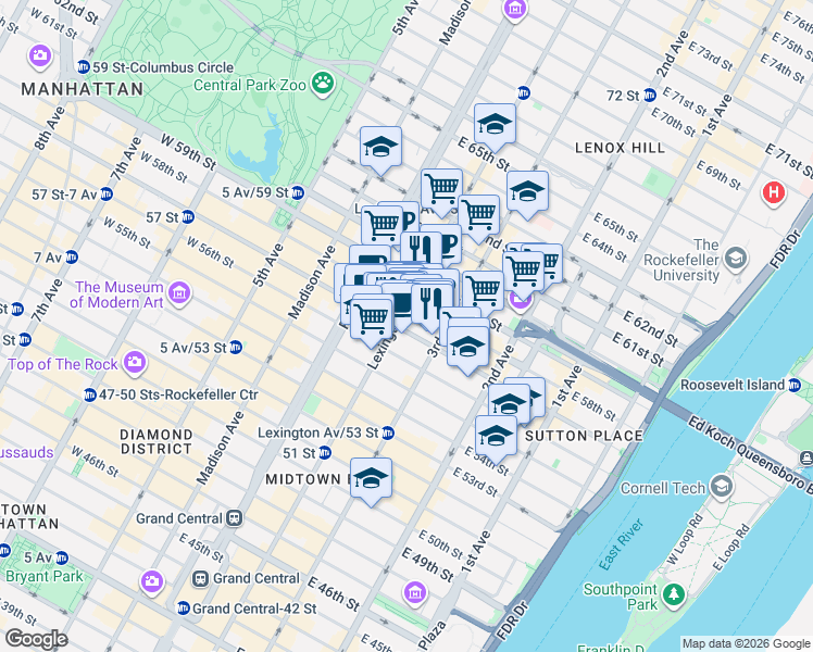 map of restaurants, bars, coffee shops, grocery stores, and more near in New York