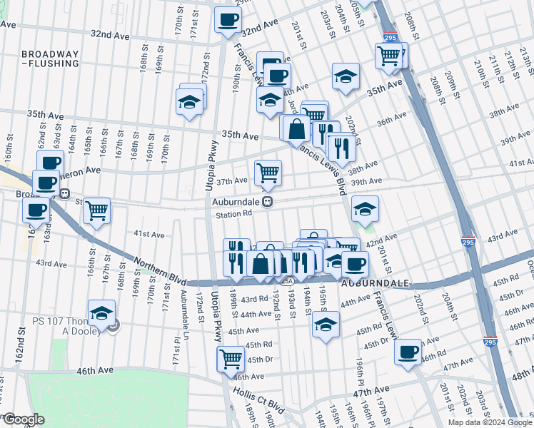 map of restaurants, bars, coffee shops, grocery stores, and more near in Queens