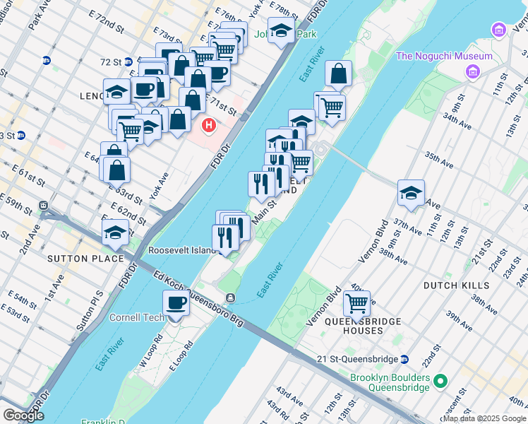 map of restaurants, bars, coffee shops, grocery stores, and more near in New York