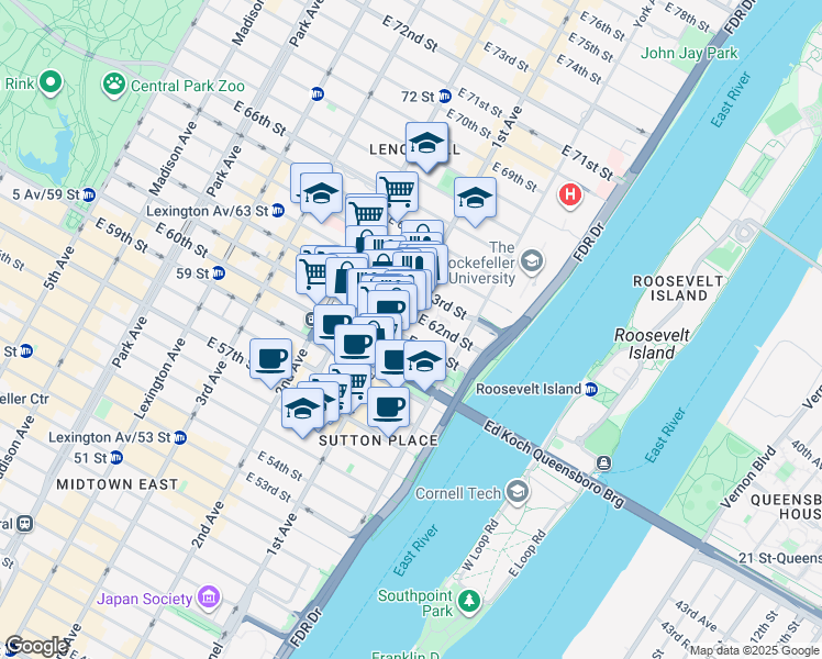 map of restaurants, bars, coffee shops, grocery stores, and more near in New York