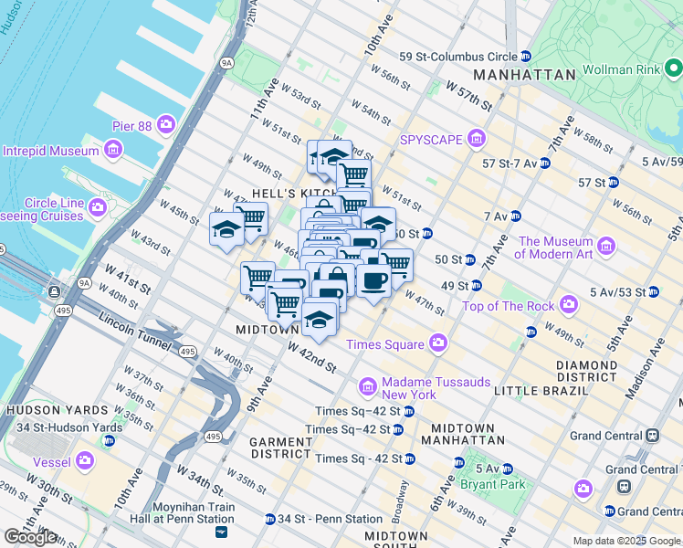 map of restaurants, bars, coffee shops, grocery stores, and more near in New York