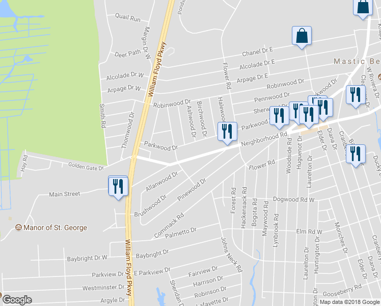 map of restaurants, bars, coffee shops, grocery stores, and more near 515 Neighborhood Road in Shirley