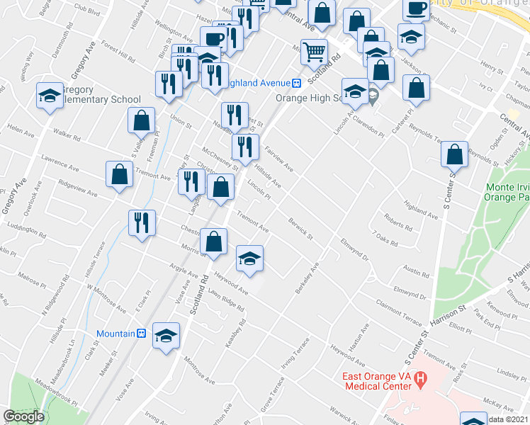 map of restaurants, bars, coffee shops, grocery stores, and more near 561 Lincoln Avenue in City of Orange