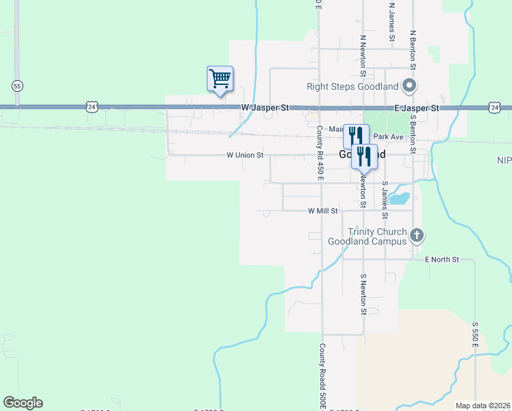 map of restaurants, bars, coffee shops, grocery stores, and more near 324 West Mill Street in Goodland