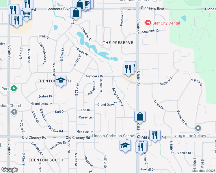 map of restaurants, bars, coffee shops, grocery stores, and more near 8111 Lea Rae Place in Lincoln