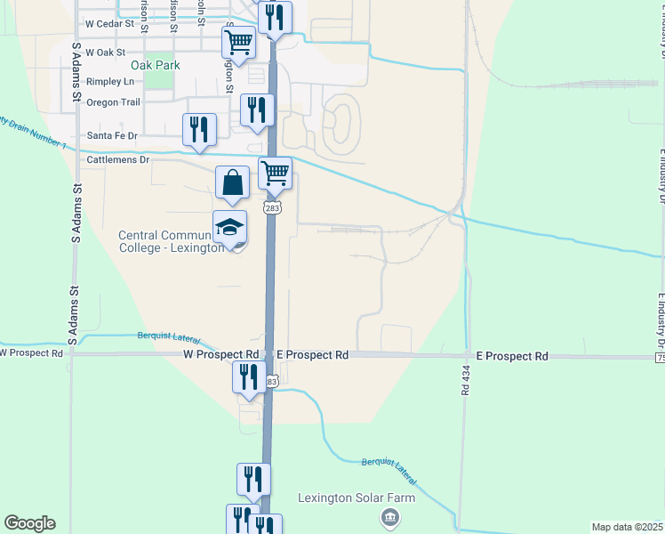 map of restaurants, bars, coffee shops, grocery stores, and more near 1500 Plum Creek Parkway in Lexington