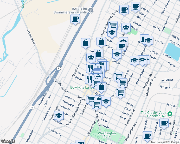 map of restaurants, bars, coffee shops, grocery stores, and more near 1200 10th Street in North Bergen