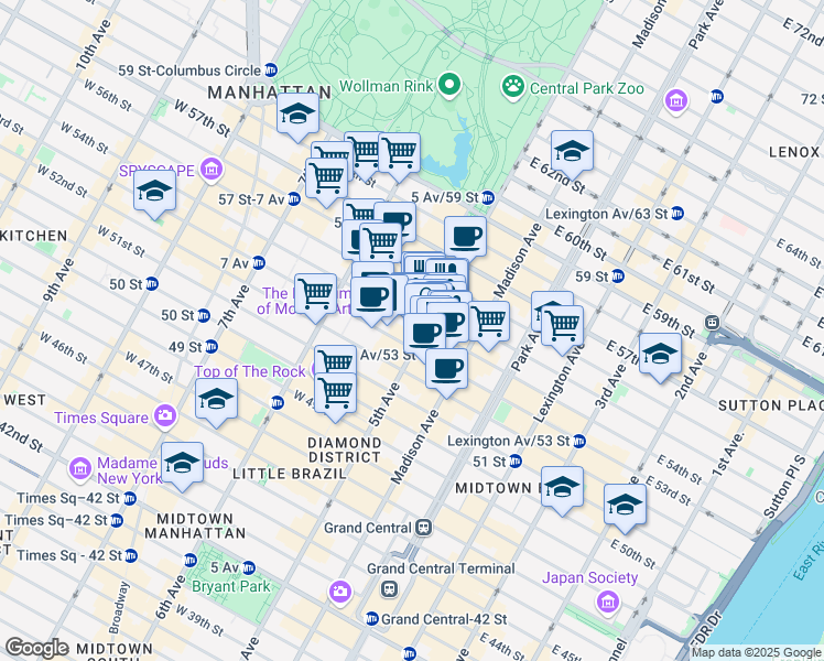 map of restaurants, bars, coffee shops, grocery stores, and more near 680 5th Avenue in New York
