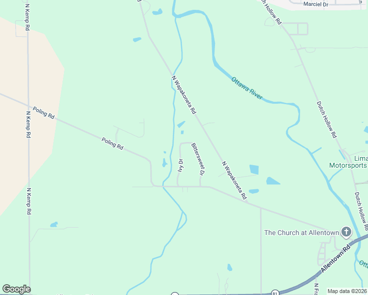 map of restaurants, bars, coffee shops, grocery stores, and more near 1580 Ivy Drive in Elida