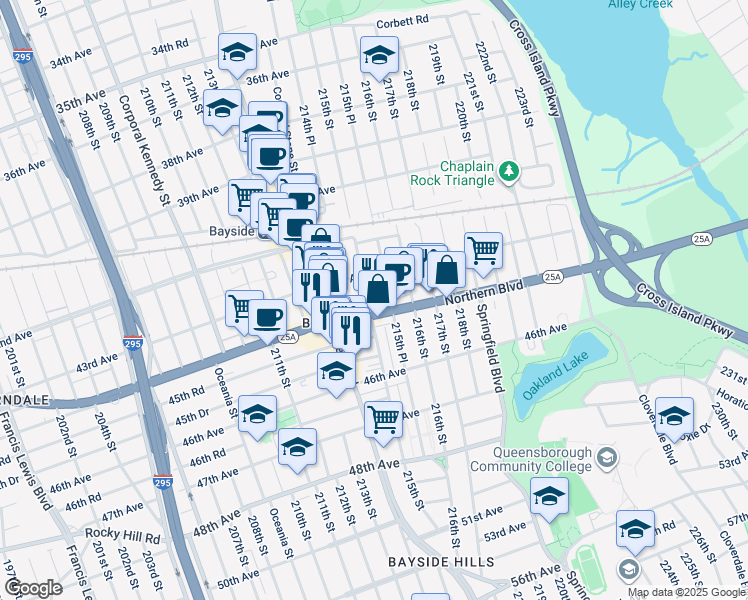 map of restaurants, bars, coffee shops, grocery stores, and more near in Queens