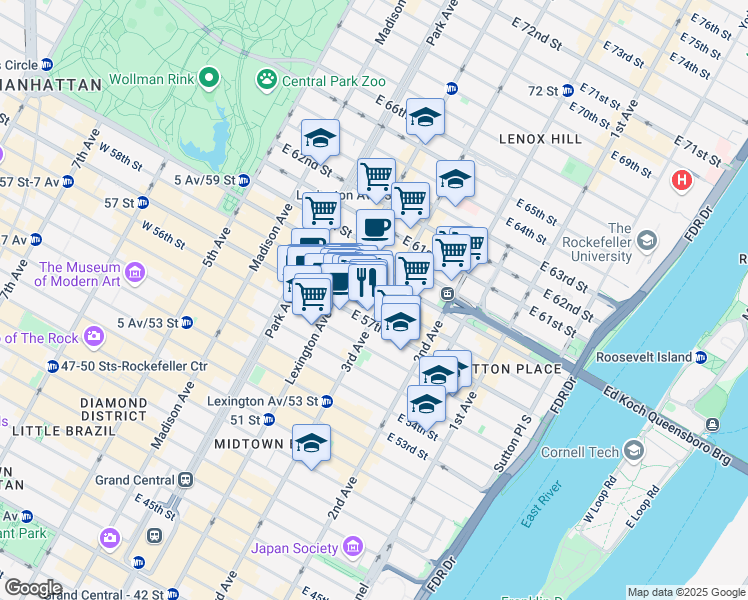 map of restaurants, bars, coffee shops, grocery stores, and more near 950 3rd Avenue in New York