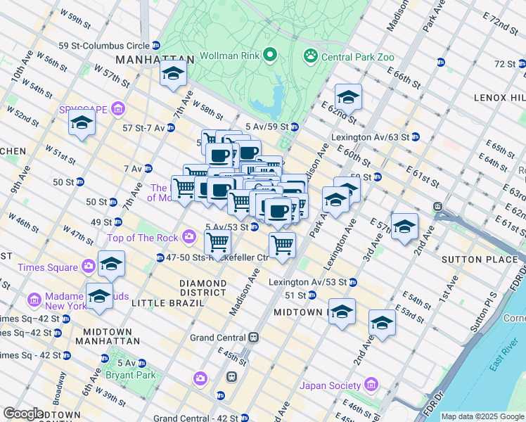 map of restaurants, bars, coffee shops, grocery stores, and more near in New York