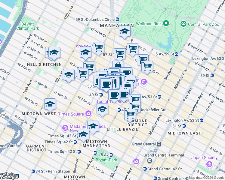 map of restaurants, bars, coffee shops, grocery stores, and more near in New York