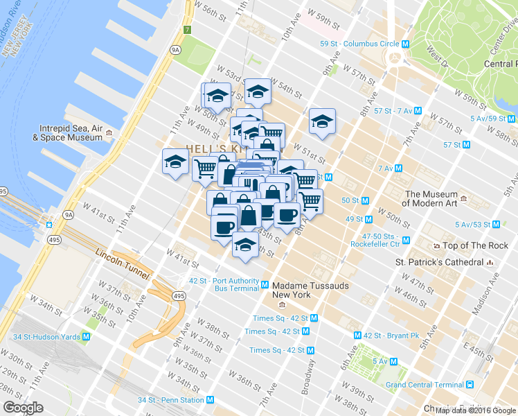 map of restaurants, bars, coffee shops, grocery stores, and more near in New York