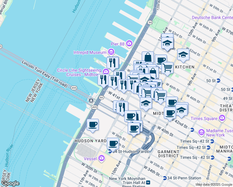 map of restaurants, bars, coffee shops, grocery stores, and more near in New York