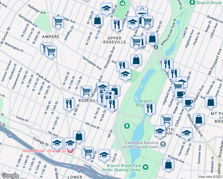 map of restaurants, bars, coffee shops, grocery stores, and more near 361 North 6th Street in Newark